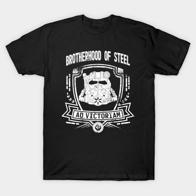 BROTHERHOOD OF STEEL (AD VICTORIAM - WHITE) T-Shirt by Absoluttees